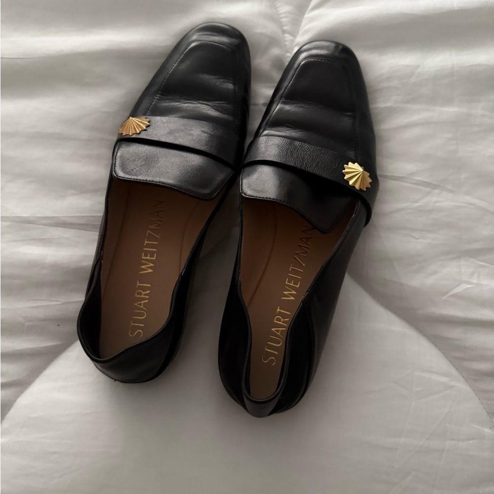 Stuart Weitzman Black Loafers with Gold Accents